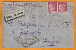 1937 - AEROMARITIME Air France - Enveloppe De NERAC Vers ZIGUINCHOR, Sénégal Par 1er Voyage - 1927-1959 Covers & Documents