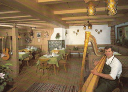 Mayrhofen Restaurant Switzerland Harp Player Greeting Guests Postcard - Ayer
