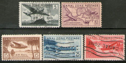 PANAMÁ CANAL – CANAL ZONE Serie No Completa X 5 Sellos Aéreos HIDROAVIÓN = MAPA Año 1939 – Valorizada En Catálogo € 29,0 - Canal Zone