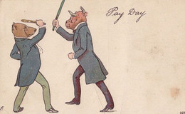 Pay Day 2x Dog Dressed In Suits Umbrellas Fighting Old Politics Comic Postcard - Non Classés