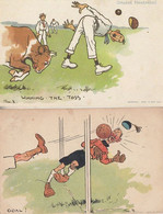 Tomr Browne Goal 1905 Antique & Repro Winning The Toss 2x Cricket Comic Postcard - Cricket