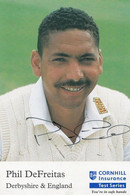 Phil DeFreitas Derbyshire Cricket Team Cornhill Insurance Hand Signed Card Photo - Críquet