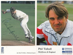 Phil Tufnell Middlesex Cricket Club 2x Hand Signed Photo S - Cricket