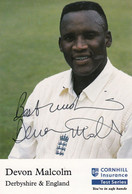 Devon Malcolm Derby Cricket Club Hand Signed Card Photo - Cricket