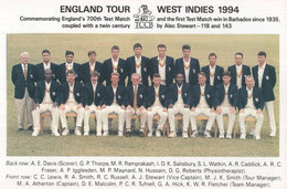 England Cricket Team 1994 West Indies Tour Full Team Postcard - Cricket