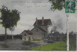 CPA - (60) - CAUVIGNY - La Gare Départ Du Train  (circulée En  2-8-1912). - Autres & Non Classés