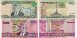 Banknote Turkmenistan 100 And 10,000 Manat 2005 Pick-16 And 18 Both UNC (US$18) - Turkmenistan