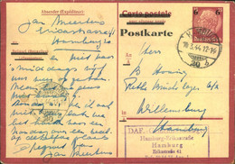 1944, Ganzsachenkarte Aus „DAF“ . Lager  In Hamburg - Covers