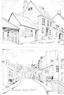 Ampthill Woburn & Dunstable Street 2x Bedfordshire Artist Postcard St - Andere & Zonder Classificatie
