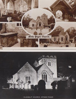 Stoke Poges Church At Night Illuminations Floodlit Bucks 2x Real Photo Postcard - Buckinghamshire