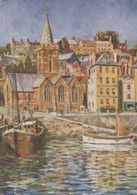 Boat Ship At Guernsey St Peter Port Church Oilette Painting Postcard - Andere & Zonder Classificatie