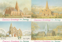 Peter Layton Jersey Churches Art Painting 4x Postcard S - Other & Unclassified