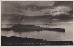 Isle Of Man Peel Castle Sunset Real Photo Postcard - Other & Unclassified
