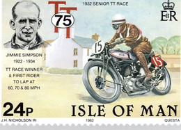 Jimmy Jimmie Simpson 1930s Motorbike Isle Of Man TT Racing Races Postcard - Other & Unclassified