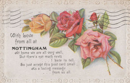 With Love From All At Nottingham 1920s Flowers Greeting Postcard - Autres & Non Classés