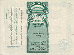 - Certificat De Valeurs Américaines - Anticlinical Royalty Company.- Titre De 1930 - - Industry
