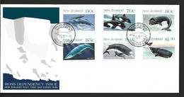 Ross Dependency New Zealand 1988 Whales Set Of 6 On FDC Official Unaddressed - FDC