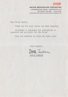 Derek Jameson Radio Presenter Vintage BBC Paper Hand Signed Letter - Autographs