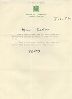 Tony Benn Labour MP House Of Commons Hand Signed Autograph Letter - Autographes