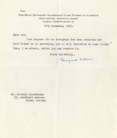 Archbishop Lord  Fisher Of Lambeth Autograph Request 1963 Letter - Autogramme