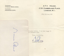 Norman Collins Dick Barton Special Agent ATV Founder Hand Signed Letter - Autographs