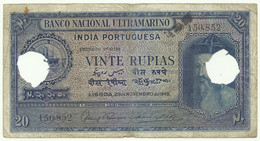 Portuguese INDIA - 20 RUPIAS - 29.11.1945 - Pick 37 - Canceled With Two Holes - Afonso De Albuquerque - Portugal
