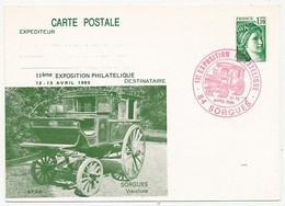Entier Repiqué - 1,10 Sabine - 11eme Expo Philatélique - 84 SORGUES - 1980 (Tacot) Oblitération En Rouge - Cartes Postales Repiquages (avant 1995)