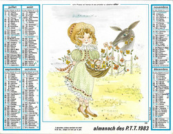 CALENDRIER ALMANACH OLLER  PAS DE CALAIS 1983 - ILLUSTRATIONS DE NICOLE DUVAL, JEUNES FILLES, FLEURS, OISEAUX, UNE BICHE - Grand Format : 1981-90