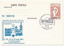Entier CP 1,60 Philexfrance - 56eme Congrès Fédération - Sté Internationale D'Histoire Postale -MARSEILLE - 21 Mai 1983 - Cartes Postales Repiquages (avant 1995)