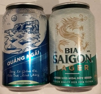 Vietnam Viet Nam Saigon Green 330 Ml Empty Beer Can With QUANG NGAI On Other Side / Opened By 2 Holes - Latas