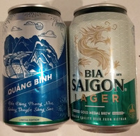 Vietnam Viet Nam Saigon Green 330 Ml Empty Beer Can With QUANG BINH On Other Side / Opened By 2 Holes - Dosen