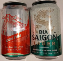 Vietnam Viet Nam Saigon Green 330 Ml Empty Beer Can With KON TUM On Other Side / Opened By 2 Holes - Cannettes