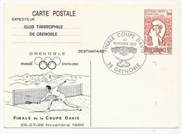 Entier CP 1,60 Philexfrance - Finale De La Coupe Davis - 38 GRENOBLE - 26 Novembre 1982 - Overprinter Postcards (before 1995)