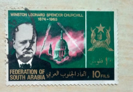 1874-1965 WINSTON LEONARD SPENCER CHURCHILL OLD SOUTH ARABIA USED STAMP FEDRATION OF SOUTH ARABIA - Asia (Other)