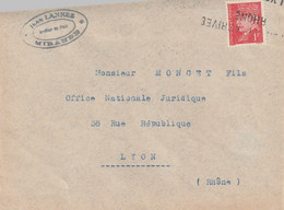 Oblitération De Fortune Arrivée LYON RP ARRIVEE RHÔNE Timbre  Pétain Sur Lettre De Mirande - 1921-1960: Periodo Moderno