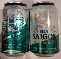 Vietnam Viet Nam Saigon Green 330 Ml Empty Beer Can With DONG THAP On Other Side / Opened By 2 Holes - Cans