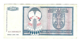 *bosnia- Herzegovina  500 Dinara 1992   136 - Bosnia And Herzegovina