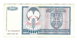 *bosnia- Herzegovina  500 Dinara 1992   136 - Bosnie-Herzegovine