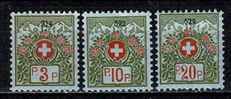 Helvetia  Franchise 1911/21  Yv. 3A*, 5A*, 7A* MH (2 Scans) - Portofreiheit