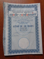 FRANCE - 59 - LILLE 1968 - THEME BIERE - BRASSERIES MALTERIES " MOTTE CORDONNIER " ACTION DE 100 FRS - Unclassified