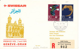 Liechtenstein Registered Cover First Flight Swissair Geneve - Oran 7-4-1976 - Lettres & Documents