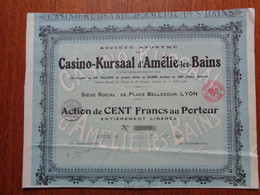 FRANCE - 66 - SA DU CASINO-KURSAAL D'AMELIE LES BAINS - ACTION DD 100 FRS - LYON 1924 - Unclassified