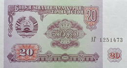 Banknotes UNC - SC Billete Banco TAYIKISTÁN - 20 Rubles, 1994 Sin Cursar - Tajikistan