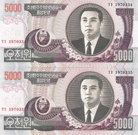 North Korea 2x 5000 Won 2006 P-46c(3) UNC Consecutive - Korea, North