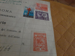 MARCA DA BOLLO L.10 REDENZIONE SOCIALE + 10 L.CONTRO LA TUBERCOLOSI + L. 10 E 20 DIRITTI D'URGENZA  COMUNE DI  ROMA 1955 - Revenue Stamps