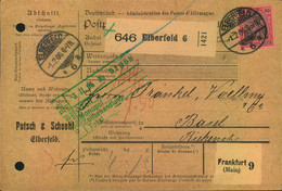 1906, 80 Pfg. Germania Als EF Auf Paketkarte Ab ELBERFELD - Autres & Non Classés