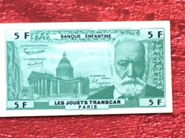 Un Carnet Complet 10 Billets De 5 F France De La Société Des Banque Enfantine ,Les Jouets Jeu Transcar, Monnaie-Fictifs - Specimen