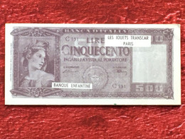 Un Carnet Complet 10 Billets 50Lires Italie De La Société Des Banque Enfantine ,Les Jouets Jeu Transcar, Monnaie-Fictifs - Ficción & Especímenes
