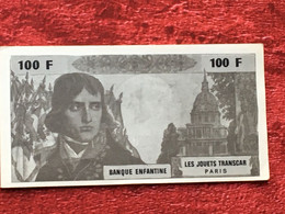 Un Carnet Complet 10 Billets De 100F France De La Société Des Banque Enfantine ,Les Jouets Jeu Transcar, Monnaie-Fictifs - Fictifs & Spécimens