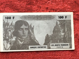 Un Carnet Complet 10 Billets De 100F France De La Société Des Banque Enfantine ,Les Jouets Jeu Transcar, Monnaie-Fictifs - Specimen